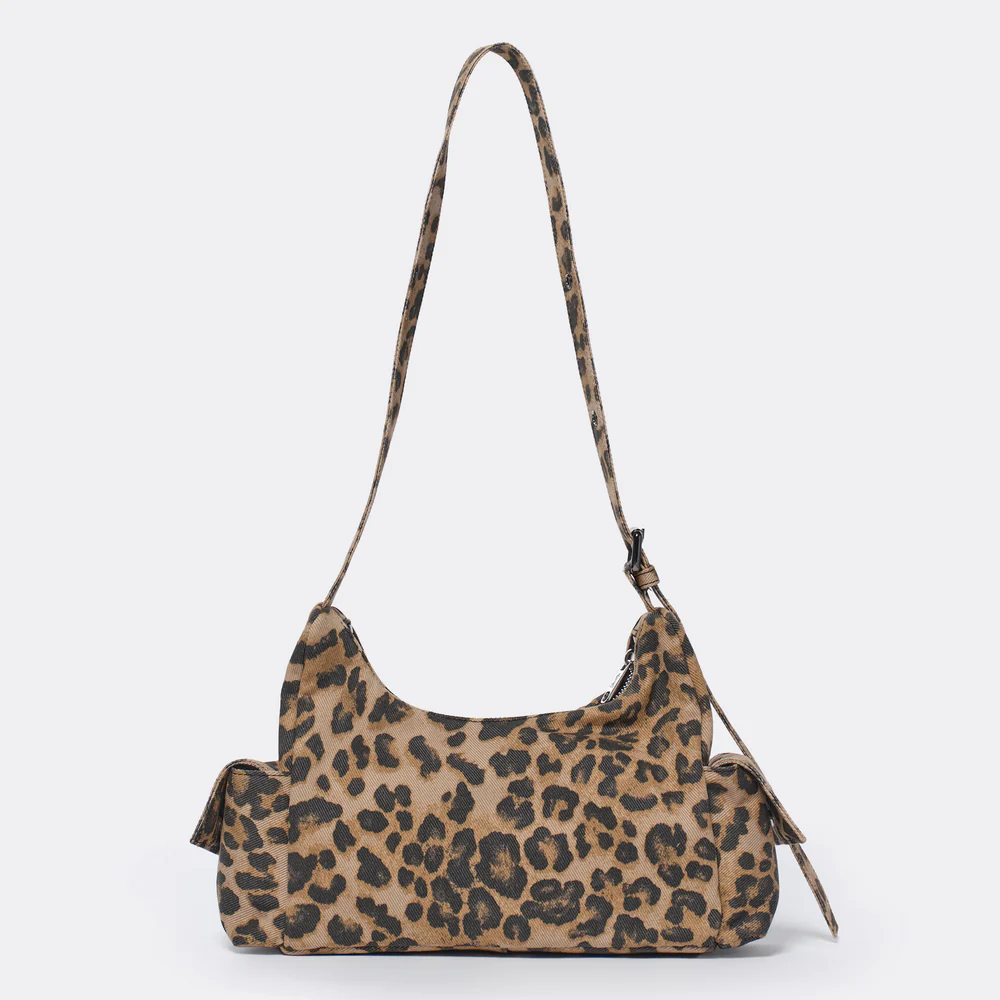 Double Pocket Denim Leopard Print Bag