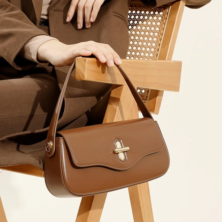 Leather Shoulder Baguette Bag