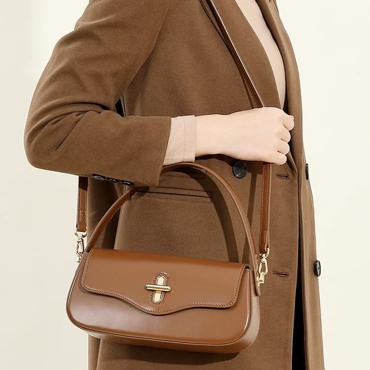 Leather Shoulder Baguette Bag