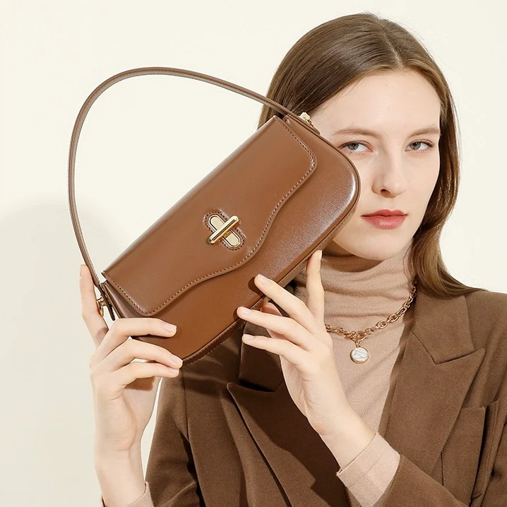 Leather Shoulder Baguette Bag