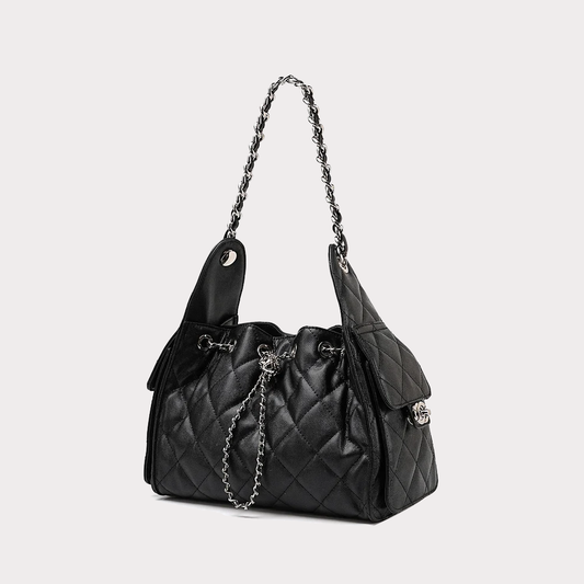 Genuine Leather Caviar Pattern Large Capacity Bucket Crossbody Bag