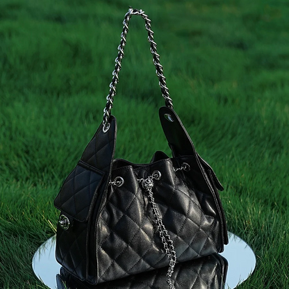 Genuine Leather Caviar Pattern Large Capacity Bucket Crossbody Bag