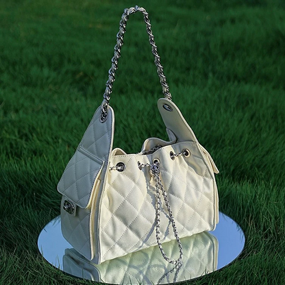 Genuine Leather Caviar Pattern Large Capacity Bucket Crossbody Bag
