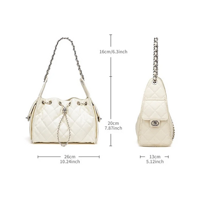 Genuine Leather Caviar Pattern Large Capacity Bucket Crossbody Bag