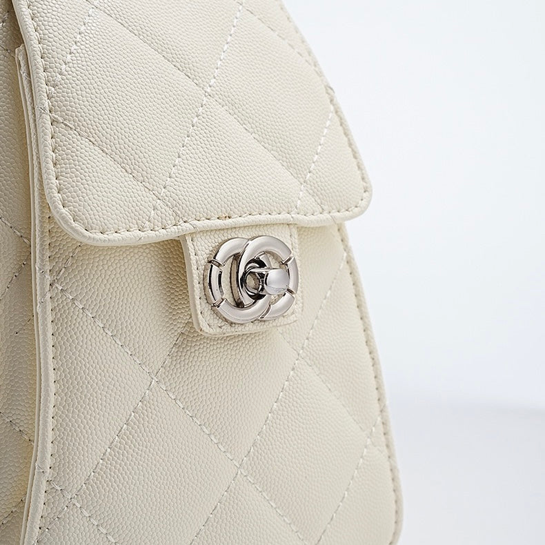 Genuine Leather Caviar Pattern Large Capacity Bucket Crossbody Bag