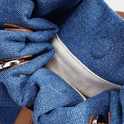 Genuine Leather Denim Patchwork Cool Travel Backpack