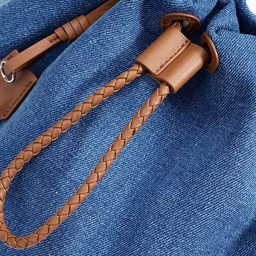 Genuine Leather Denim Patchwork Cool Travel Backpack