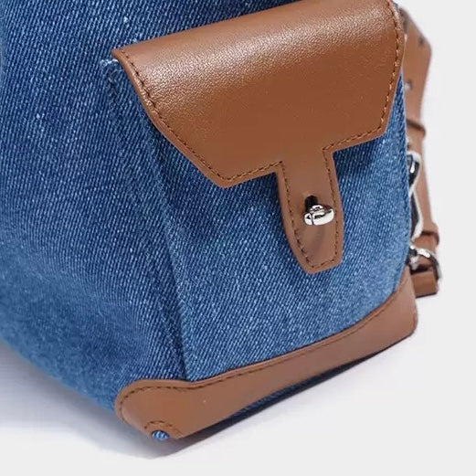 Genuine Leather Denim Patchwork Cool Travel Backpack