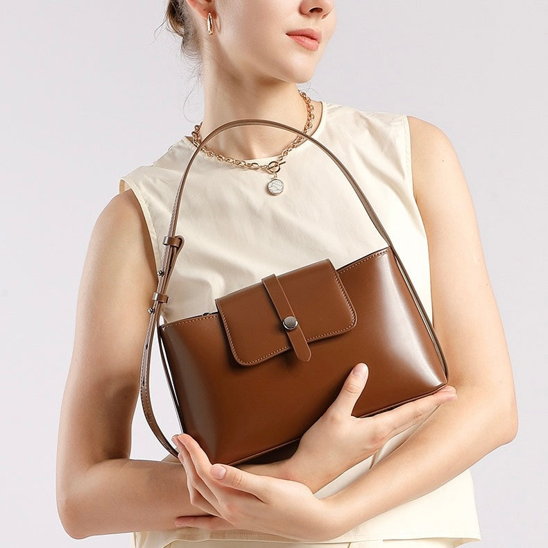 Elegant Versatile Handheld Shoulder Leather Bag