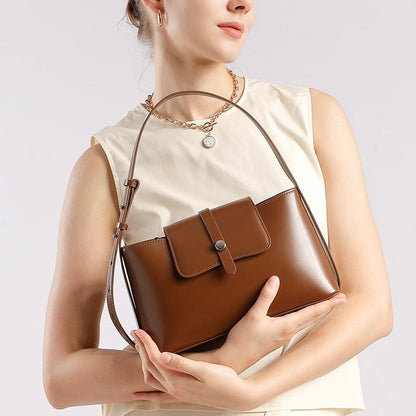 Elegant Versatile Handheld Shoulder Leather Bag