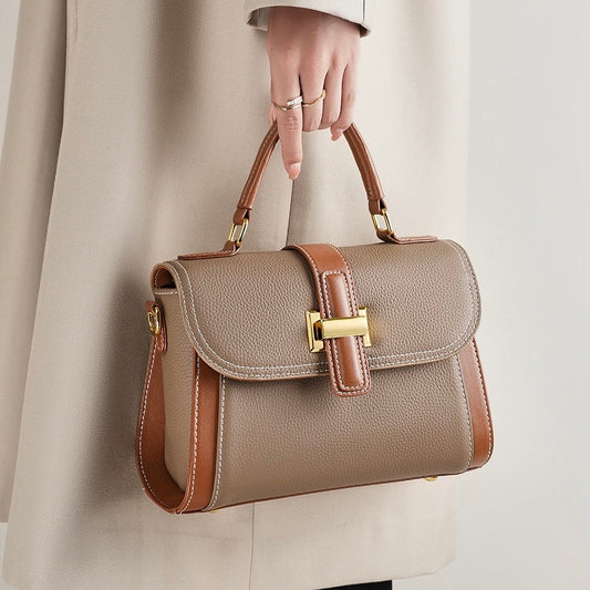 Luxe Leather Structured Top Handle Crossbody Bag