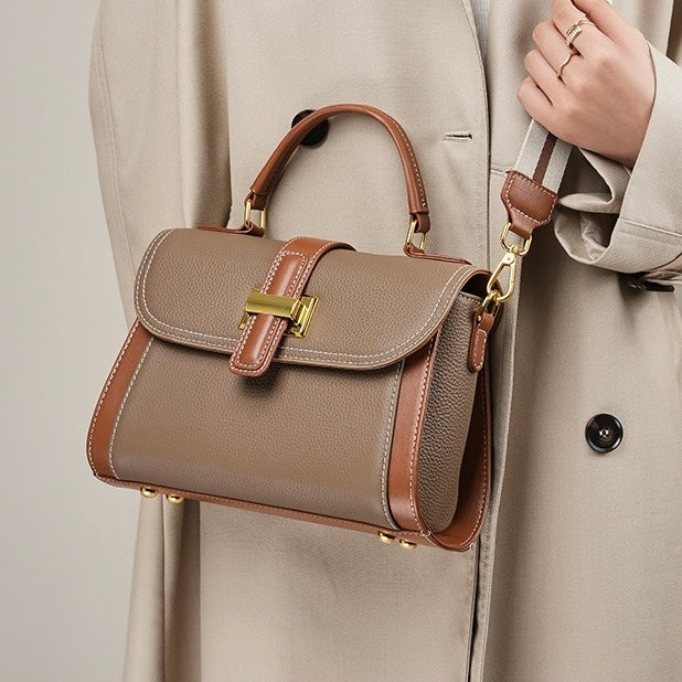 Luxe Leather Structured Top Handle Crossbody Bag