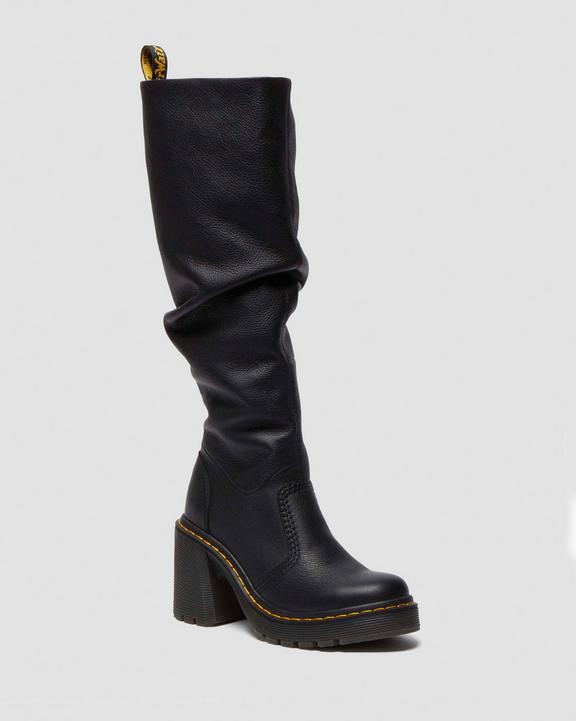 Black Leather Tall Heeled Boots