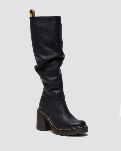 Black Leather Tall Heeled Boots