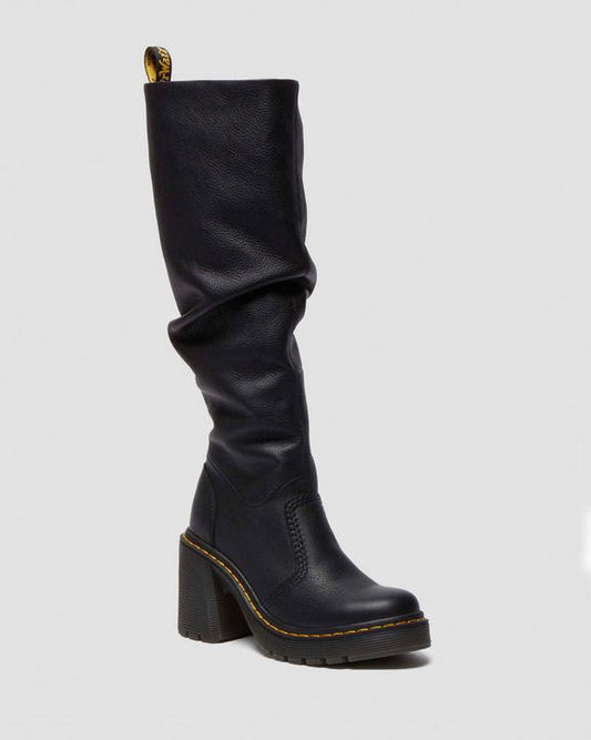 Black Leather Tall Heeled Boots