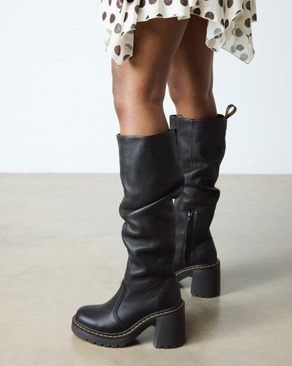 Black Leather Tall Heeled Boots