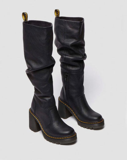 Black Leather Tall Heeled Boots