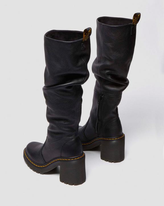 Black Leather Tall Heeled Boots