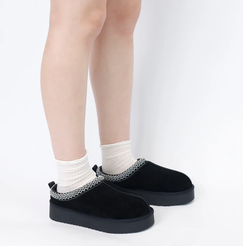 Platform Suede Braided Fluffy Slipper Shoes