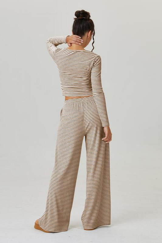 Loose Square Neck Striped Two-piece Suit