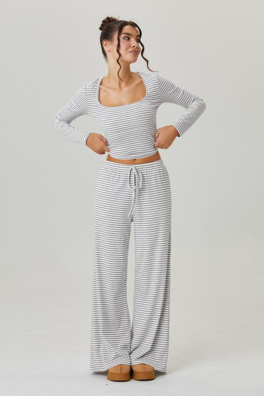 Loose Square Neck Striped Two-piece Suit