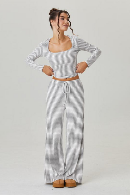 Loose Square Neck Striped Two-piece Suit