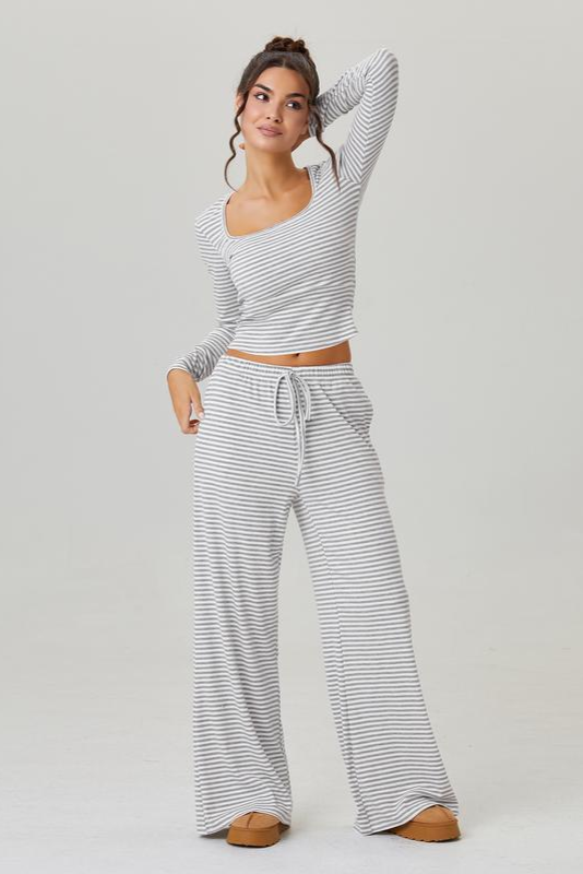 Loose Square Neck Striped Two-piece Suit