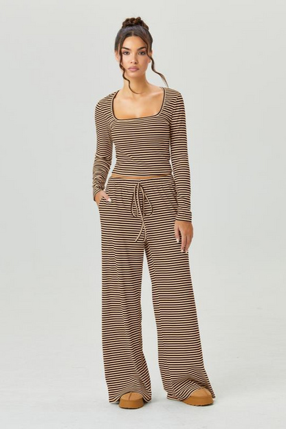 Loose Square Neck Striped Two-piece Suit
