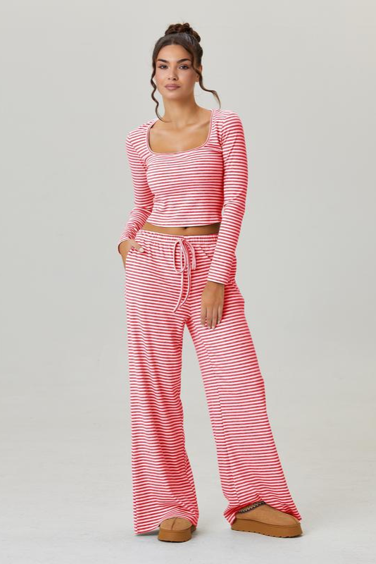 Loose Square Neck Striped Two-piece Suit