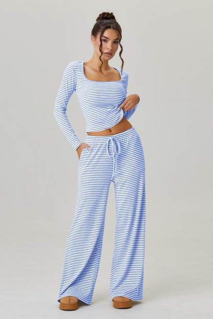 Loose Square Neck Striped Two-piece Suit