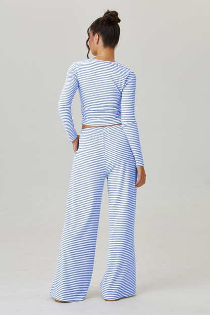 Loose Square Neck Striped Two-piece Suit