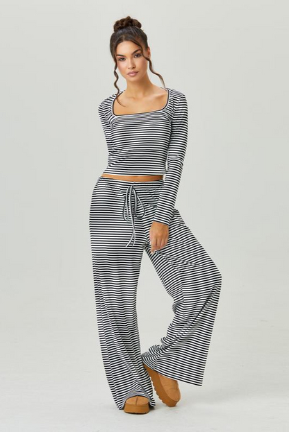 Loose Square Neck Striped Two-piece Suit