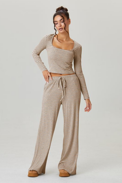 Loose Square Neck Striped Two-piece Suit