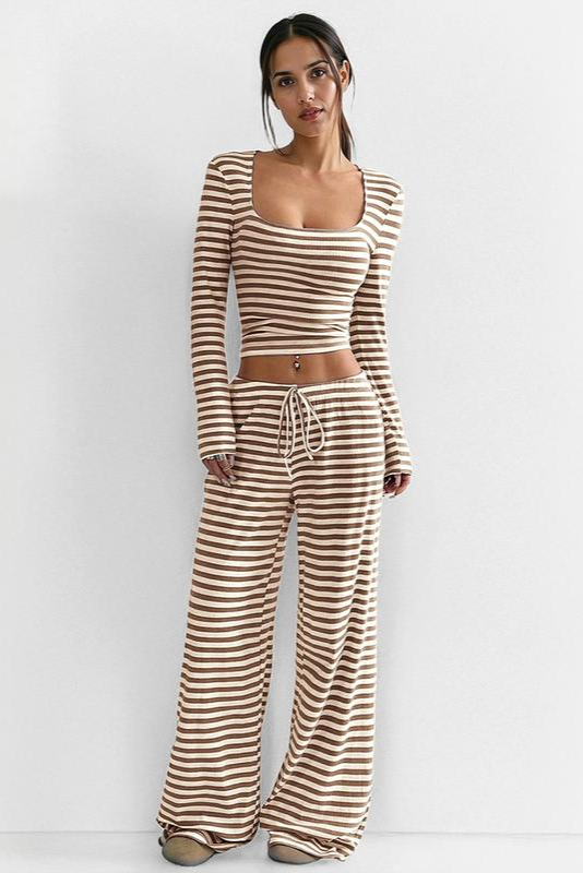 Loose Square Neck Striped Two-piece Suit