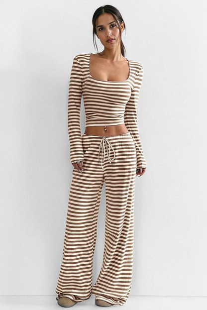 Loose Square Neck Striped Two-piece Suit