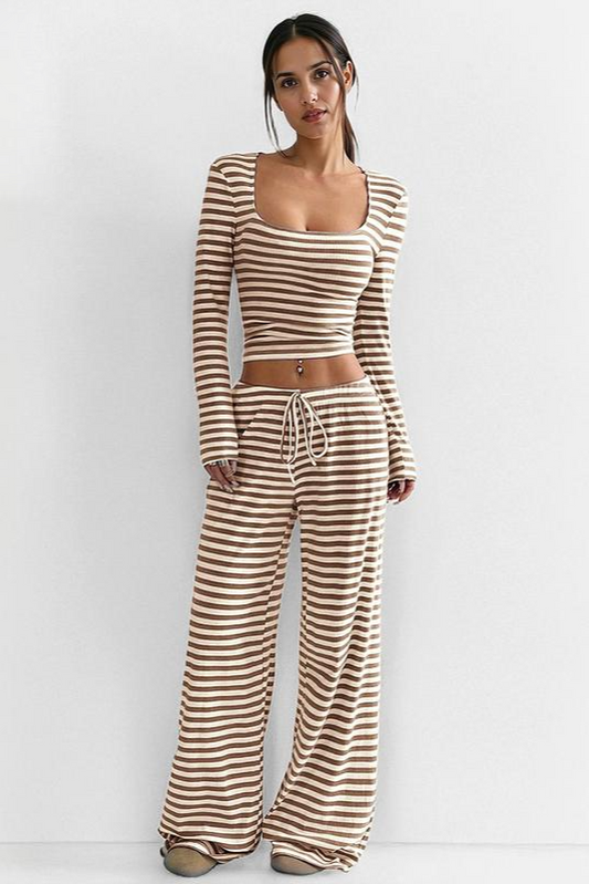Loose Square Neck Striped Two-piece Suit