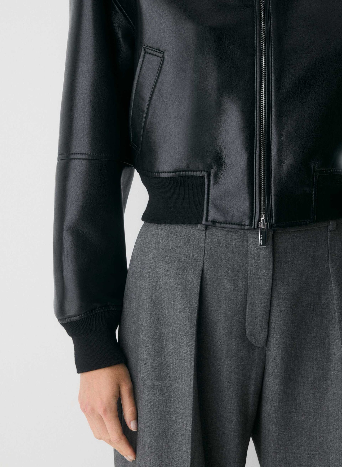 Leather Bomber Jacket - Black