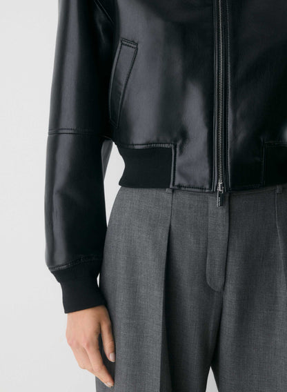 Leather Bomber Jacket - Black