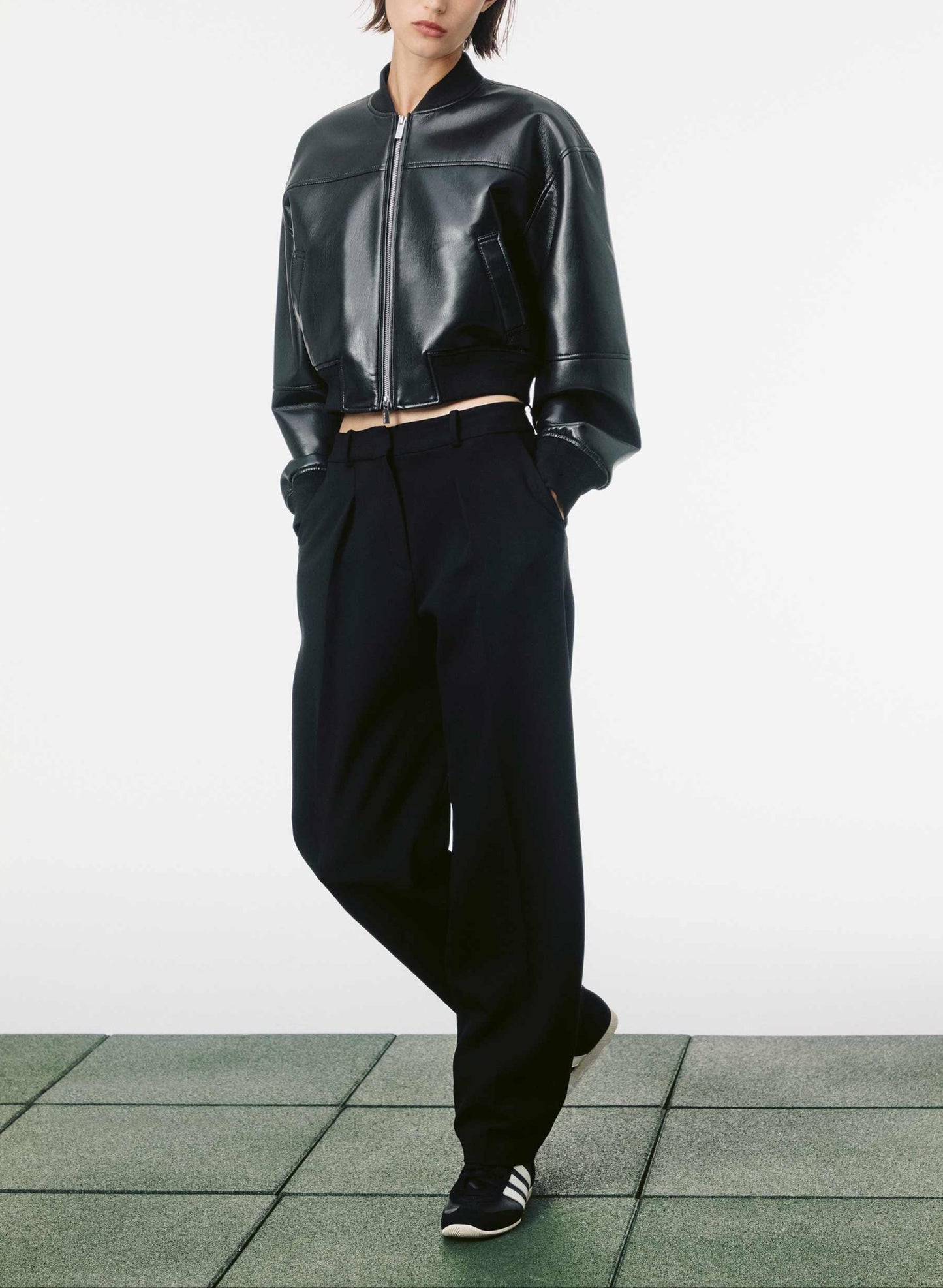 Leather Bomber Jacket - Black