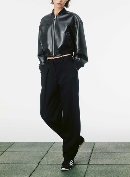 Leather Bomber Jacket - Black