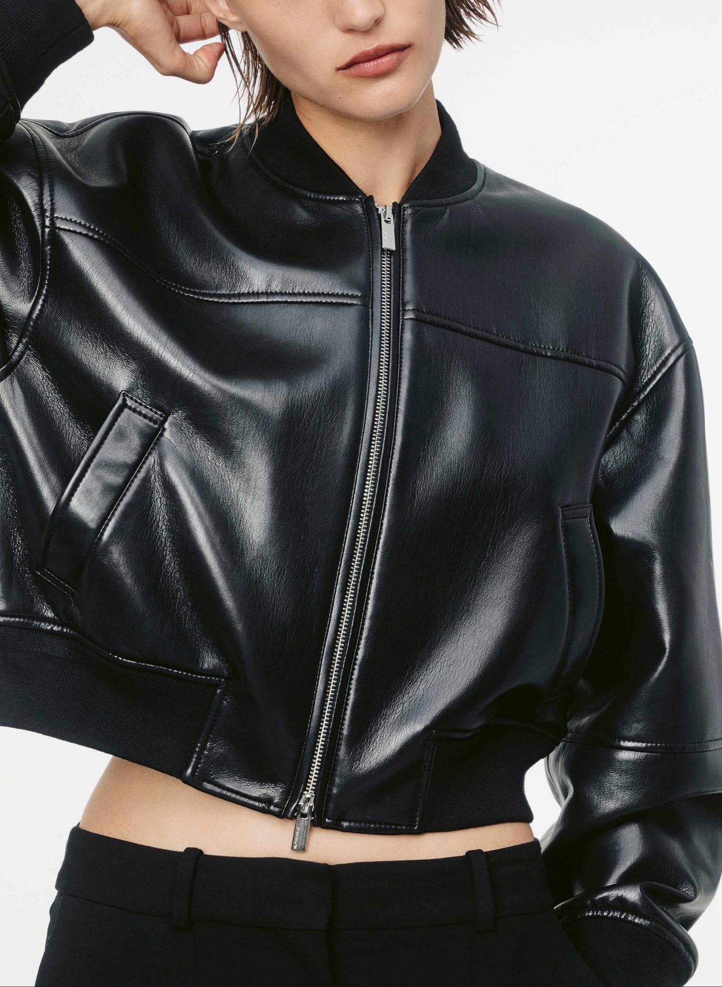 Leather Bomber Jacket - Black