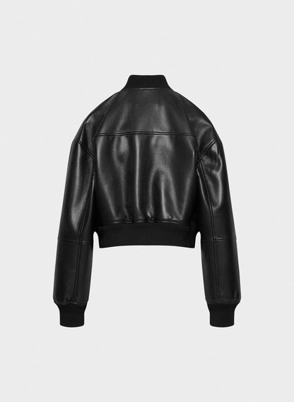 Leather Bomber Jacket - Black