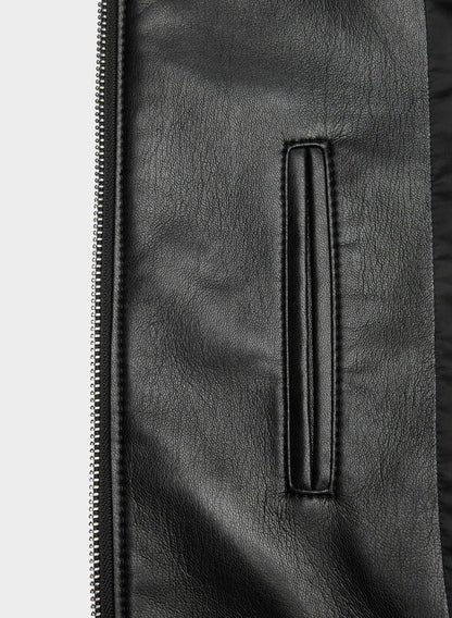 Leather Bomber Jacket - Black