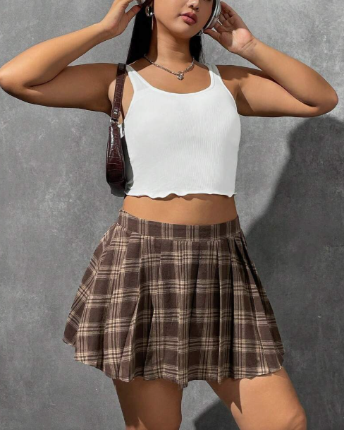 Plaid Print Pleated Skirt