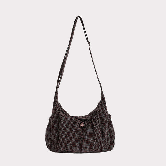 Plaid Drawstring Large Capacity Shoulder Bag