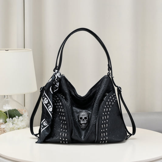 Punk Studded Skull Oversized Shoulder Bag