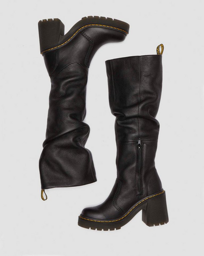 Black Leather Tall Heeled Boots