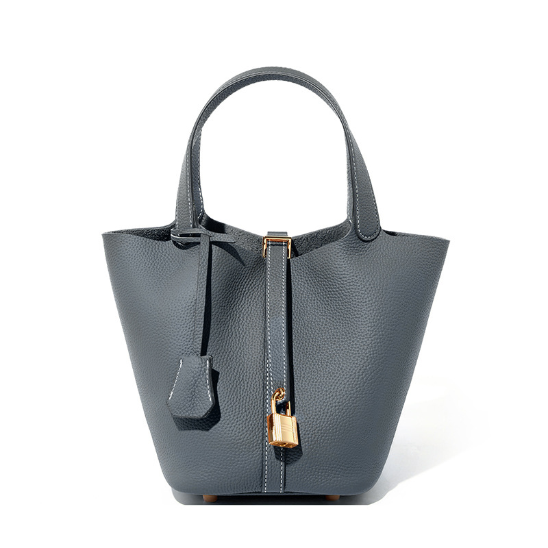 Women's Genuine Leather Silver Buckle Basket Bag