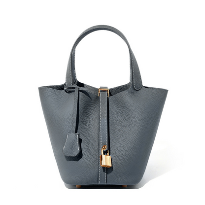 Women's Genuine Leather Silver Buckle Basket Bag
