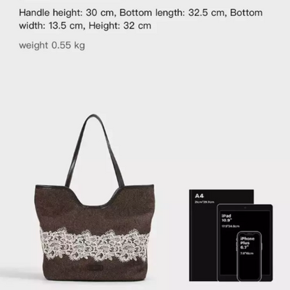 Lace Woolen Tote Bag